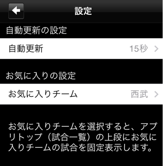 自動更新時間設定、お気に入り